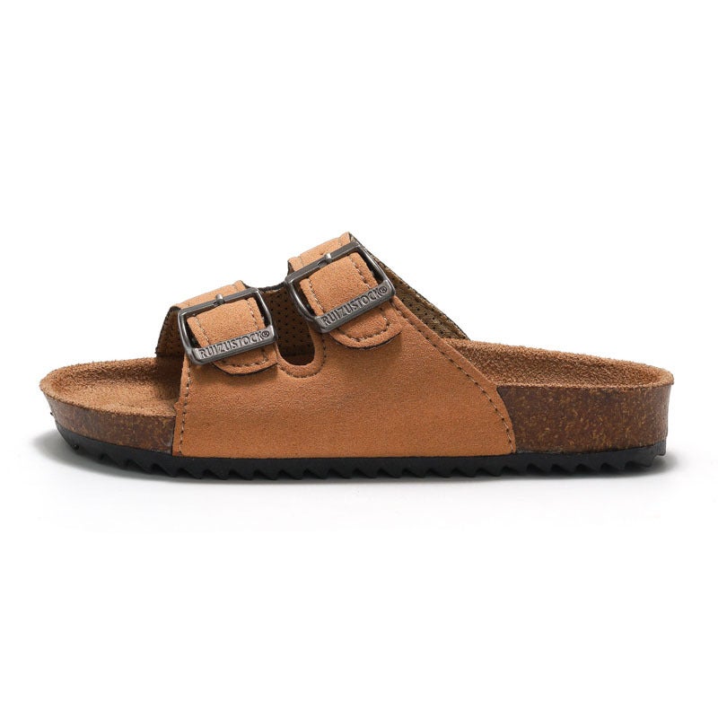 2025 spring and summer children's boys and girls cork sandals slippers slippers flip-flops trendy Korean-style beach double-ring - Image 1
