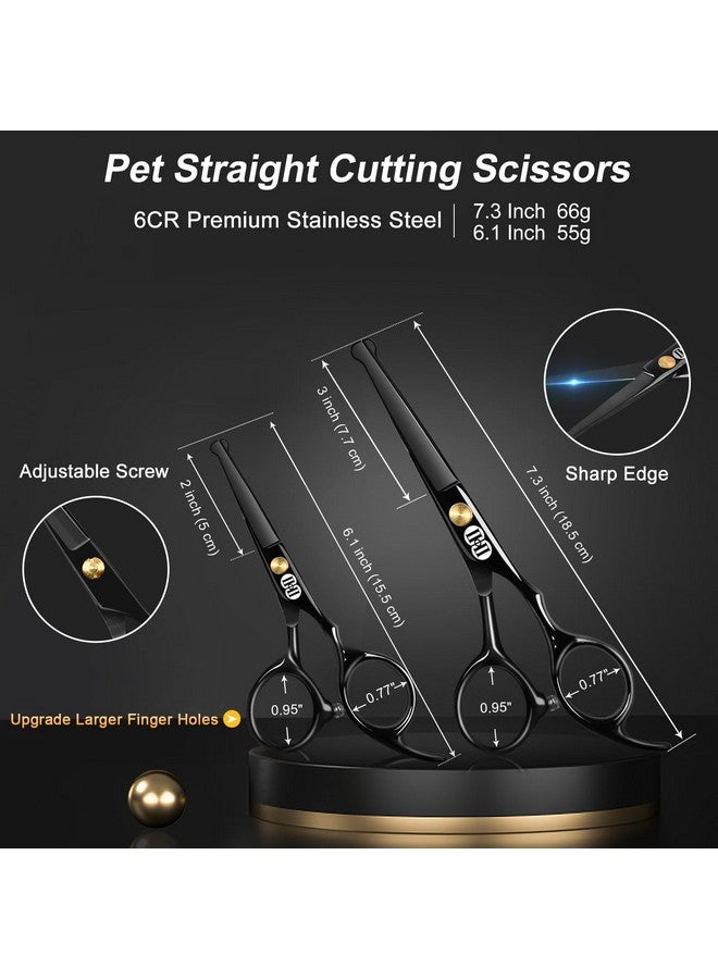 CIICII Dog Grooming Scissors Kit, 10-In-1 Professional Pet Grooming Scissors Set with Safety Round Tip (Dogs/Cat Hair Cutting Trimming Thinning Shears with Curved Scissors) for DIY Home Salon (Black) - Image 2