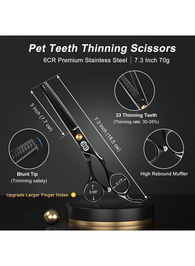 CIICII Dog Grooming Scissors Kit, 10-In-1 Professional Pet Grooming Scissors Set with Safety Round Tip (Dogs/Cat Hair Cutting Trimming Thinning Shears with Curved Scissors) for DIY Home Salon (Black) - Image 4