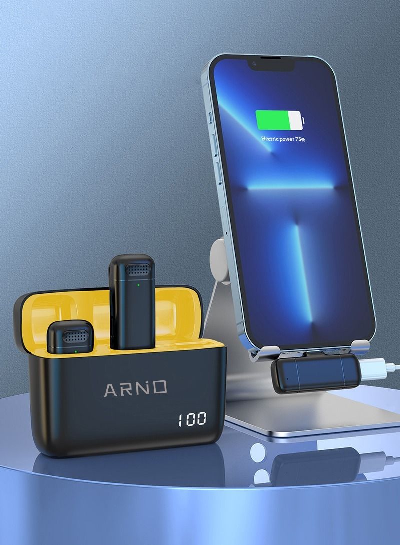 ARNO ميكروفون لافاليير لاسلكي مزدوج مع علبة شحن، قنوات مزدوجة 2.4GHz، ميكروفون لابيل سهل الاستخدام لهواتف آيفون وأندرويد، تقليل ذكي للضوضاء، مدى نقل 20م لتسجيل الفيديو والبث المباشر - Image 2