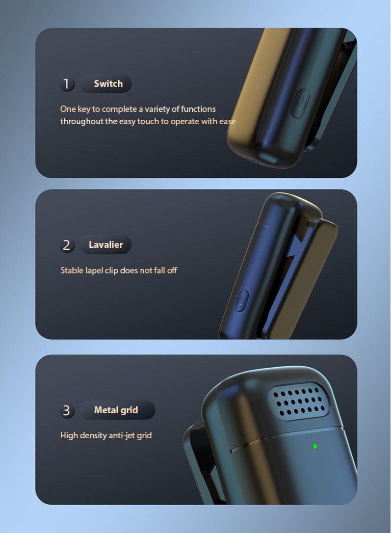 ARNO ميكروفون لافاليير لاسلكي مزدوج مع علبة شحن، قنوات مزدوجة 2.4GHz، ميكروفون لابيل سهل الاستخدام لهواتف آيفون وأندرويد، تقليل ذكي للضوضاء، مدى نقل 20م لتسجيل الفيديو والبث المباشر - Image 4