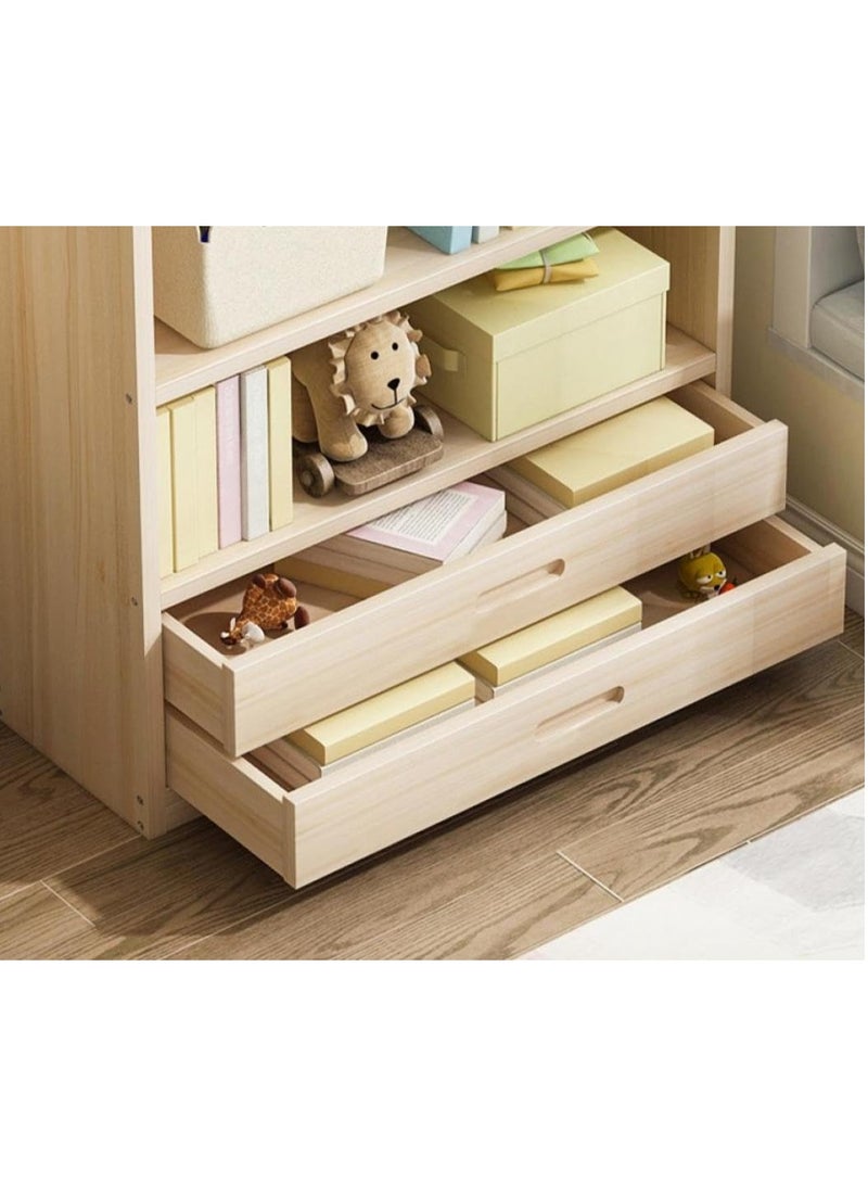 HOME TASTE TOMSUN Multi-Tier Wooden Bookshelf with 2 Drawers, Freestanding Storage Rack, for Living Room, Office, Bedroom, Kitchen – 70W x 29D x 140H cm - Image 5