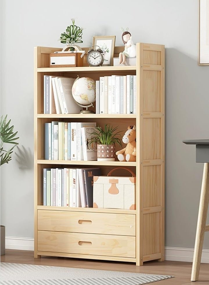 HOME TASTE TOMSUN Multi-Tier Wooden Bookshelf with 2 Drawers, Freestanding Storage Rack, for Living Room, Office, Bedroom, Kitchen – 70W x 29D x 140H cm - Image 3
