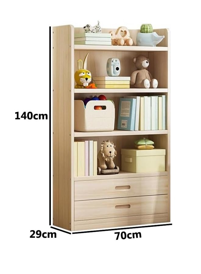 HOME TASTE TOMSUN Multi-Tier Wooden Bookshelf with 2 Drawers, Freestanding Storage Rack, for Living Room, Office, Bedroom, Kitchen – 70W x 29D x 140H cm - Image 2