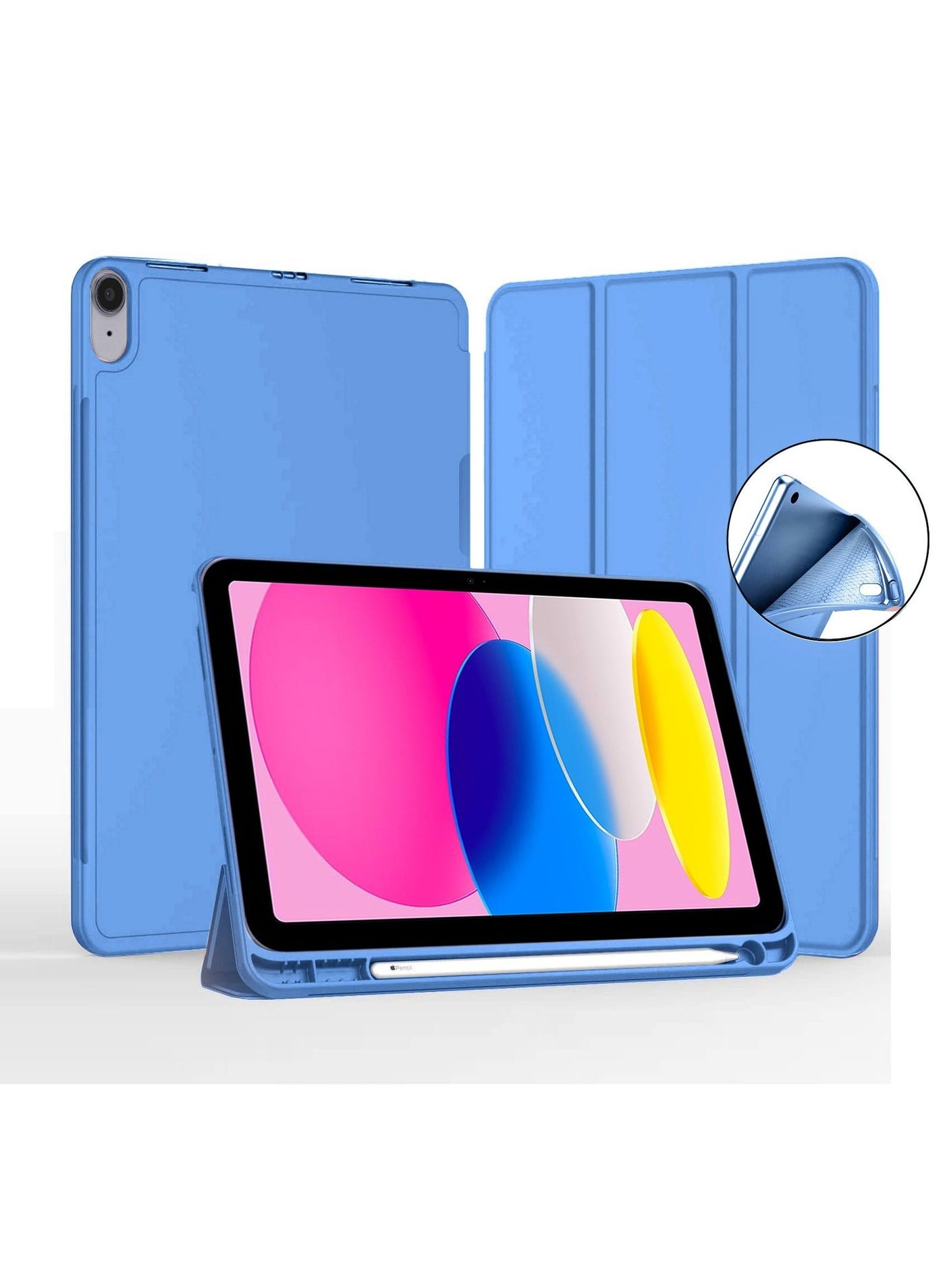 Wtech Apple iPad 10 2022 10.9 Inch 10th Generation 2022 / Apple iPad 11th Gen 2025 / Apple iPad 11-inch (A16) 2025 Smart Flip Auto Wake / Sleep with Pen Holder Back Case Cover - Sea Blue