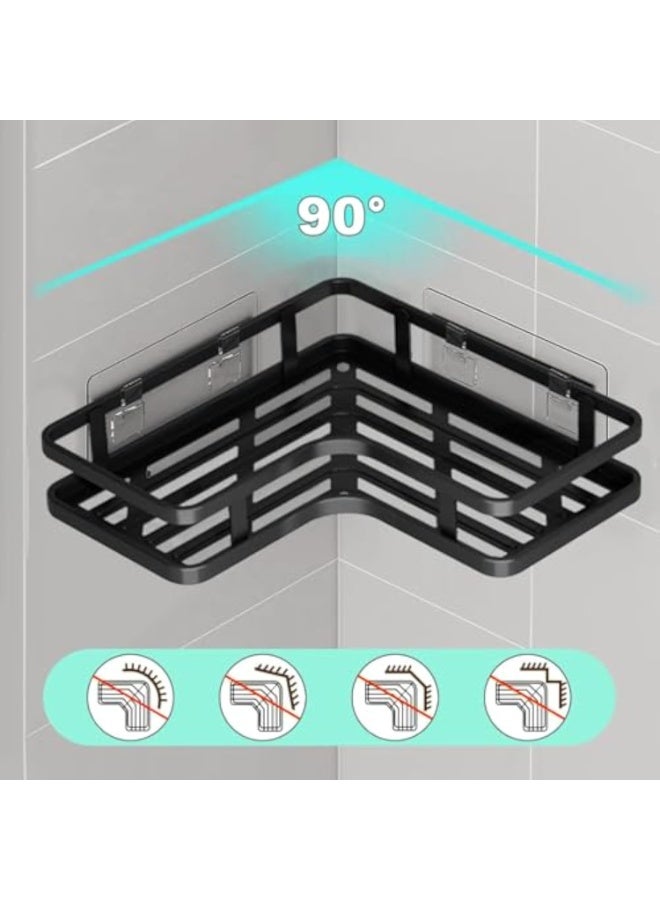 10PCS Corner Shower Caddy Set, Rust-Proof Stainless Steel Bathroom Organizers with Large Capacity, Adhesive Shower Shelves with Toothpaste Holders/Razor Rack/Soap Dish/Hooks.(Black) - Image 4