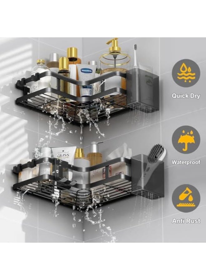 10PCS Corner Shower Caddy Set, Rust-Proof Stainless Steel Bathroom Organizers with Large Capacity, Adhesive Shower Shelves with Toothpaste Holders/Razor Rack/Soap Dish/Hooks.(Black) - Image 5