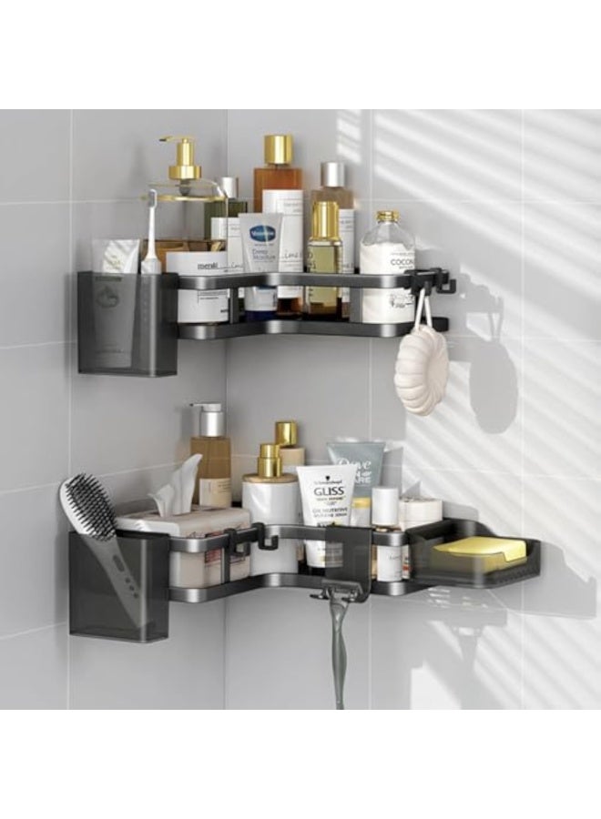 10PCS Corner Shower Caddy Set, Rust-Proof Stainless Steel Bathroom Organizers with Large Capacity, Adhesive Shower Shelves with Toothpaste Holders/Razor Rack/Soap Dish/Hooks.(Black) - Image 1