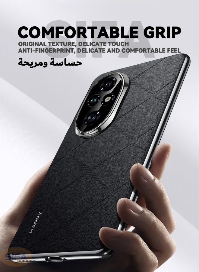 Honor 200 5G Phone Case, Composite Material Leather Back Cover, Luxury, Elegant, Anti-Drop, Non-Slip, Camera Protection Design Cover, Slim Leather Case for Honor 200 5G 6.7 inch (Black) - Image 4