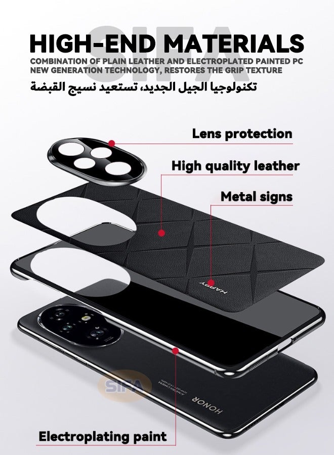 Honor 200 5G Phone Case, Composite Material Leather Back Cover, Luxury, Elegant, Anti-Drop, Non-Slip, Camera Protection Design Cover, Slim Leather Case for Honor 200 5G 6.7 inch (Black) - Image 2
