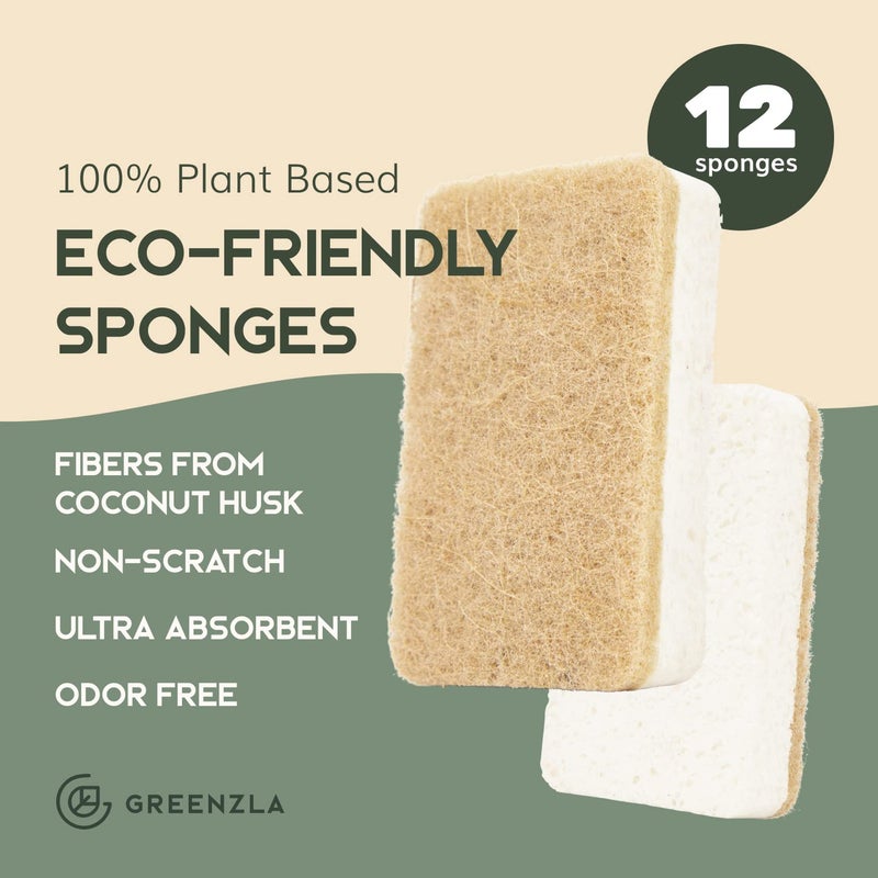 Greenzla Kitchen Sponges, Plant-Based Dish Sponges, Non-Scratch Sisal Hemp Scouring Pads for Dishes, Countertops, Bathtubs, and Tiles, 12 Pack - Image 2