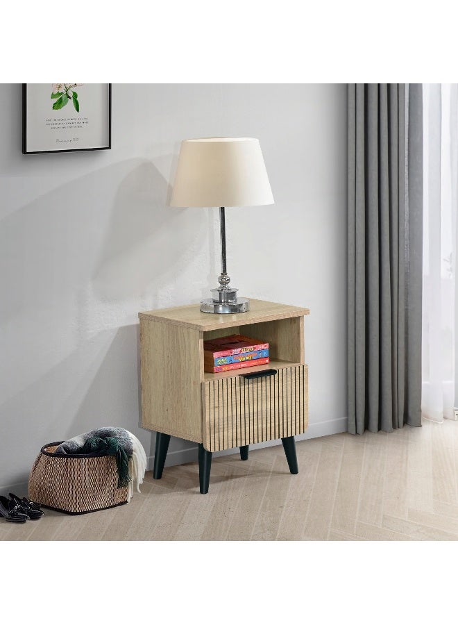 Home Box موفو-لازيرو طاولة جانبية بخزانة درج واحد ورف مفتوح - بلوط - Image 1