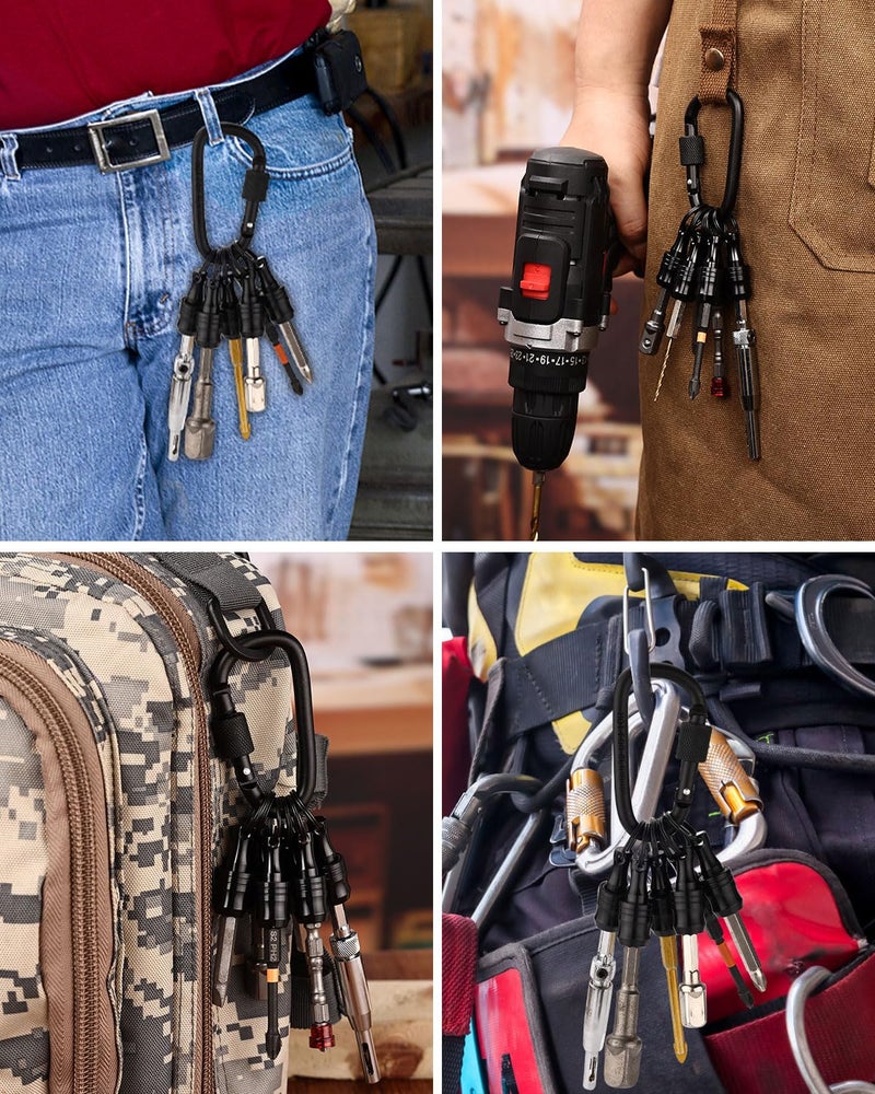 katerk 6pcs Bit Holder with Carabiner Socket for Mens Gift, 1/4 inch Hex Shank Aluminum Alloy Screwdriver Bit Holders, Quick Release Easy Change Impact Driver Drill Bit Keychain Extension (Black) - Image 4