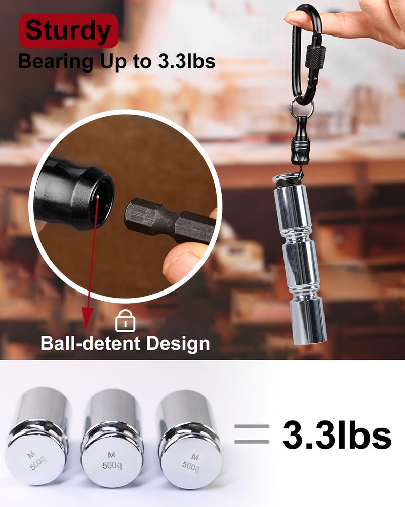 katerk 6pcs Bit Holder with Carabiner Socket for Mens Gift, 1/4 inch Hex Shank Aluminum Alloy Screwdriver Bit Holders, Quick Release Easy Change Impact Driver Drill Bit Keychain Extension (Black) - Image 3