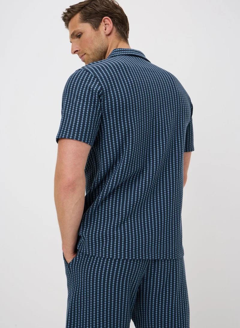 Matalan Blue Diamond Textured Co Ord Shirt
