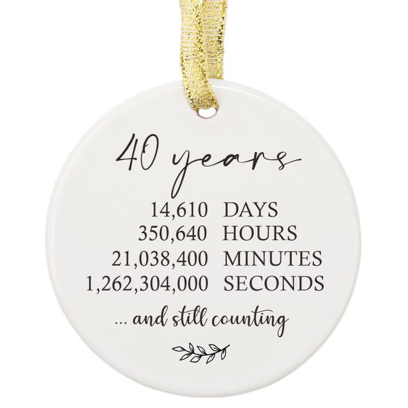 ZENNLAB 40th Anniversary Wedding Ornament Round Ceramic Keepsake Decor Gift for Couple Parent Women Wife Husband Christmas Tree Decoration