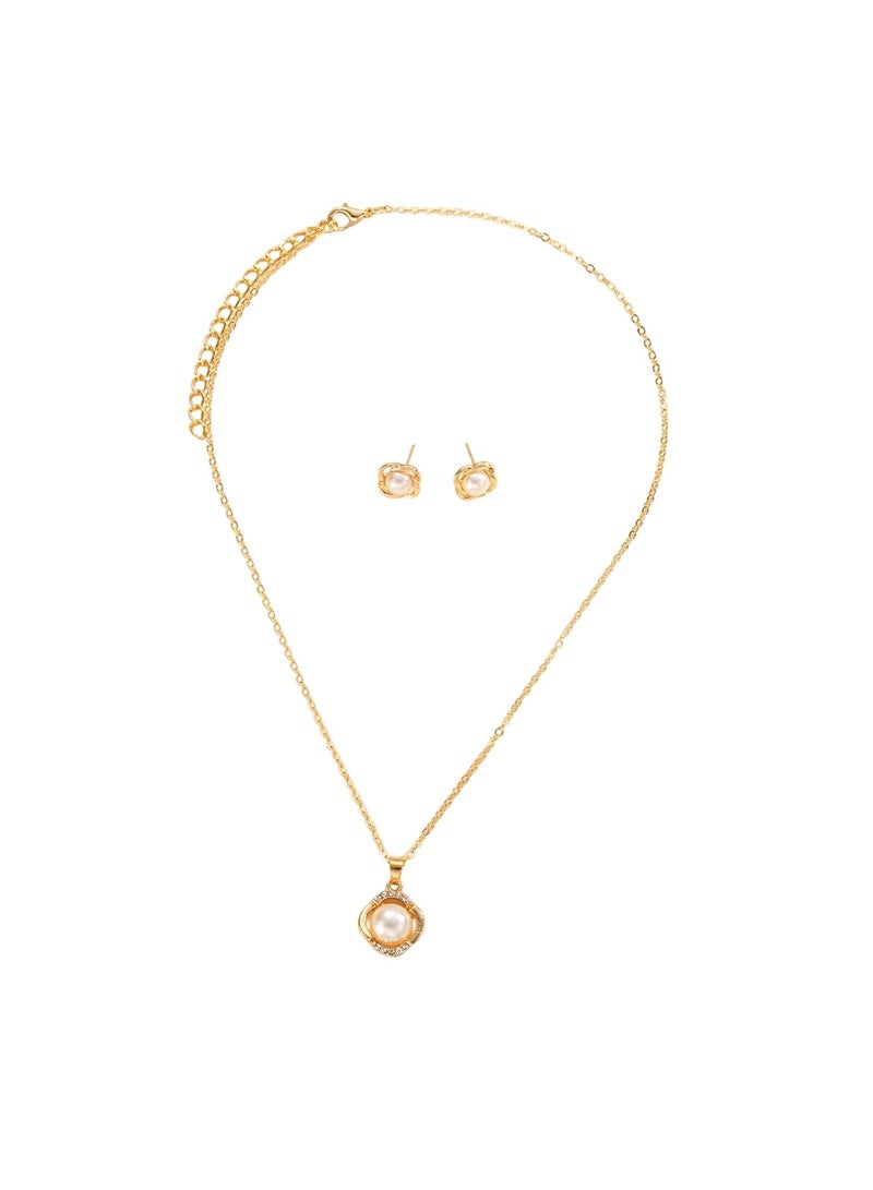 Huitich Gold Color Tone Pearl Pendant Necklace and Earring Set  - Image 1