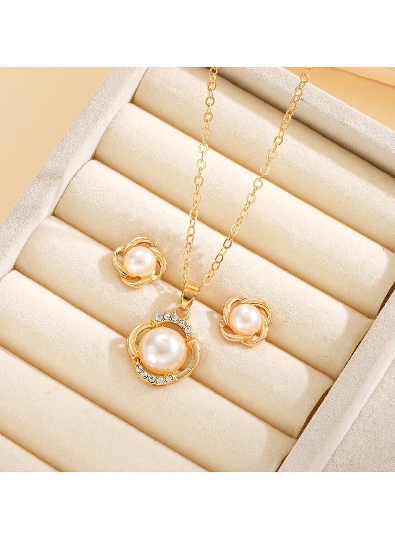 Huitich Gold Color Tone Pearl Pendant Necklace and Earring Set  - Image 5