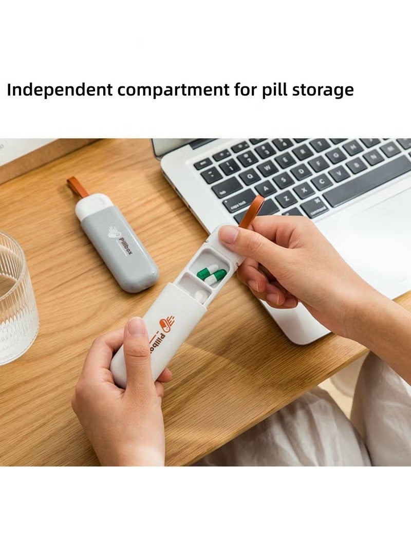 KIIUMI Portable mini Pill Box 2-Pack, Pill Organizer Portable Storage Medicine Box，Household Portable Small Pill Box One Day Sub-Package Pill Box, Beige & Grey  - Image 3