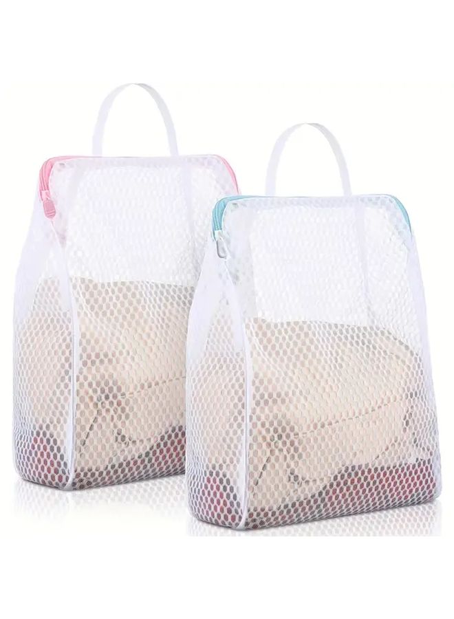 Pink And Blue Set Of 2 Durable Rectangular Laundry Bags With Zipper Handle For Socks Underwear Travel - Image 1