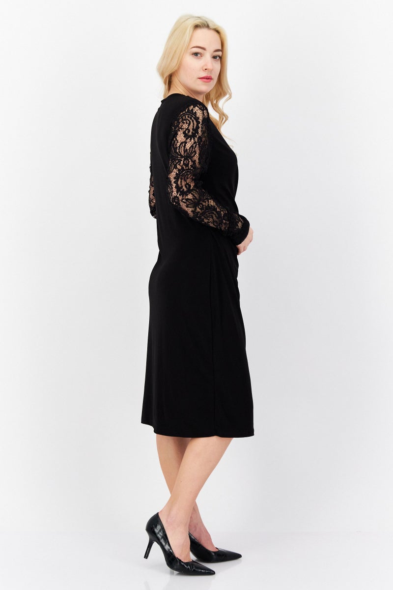 ANNE KLEIN Women Solid Midi Dress, Black - Image 3