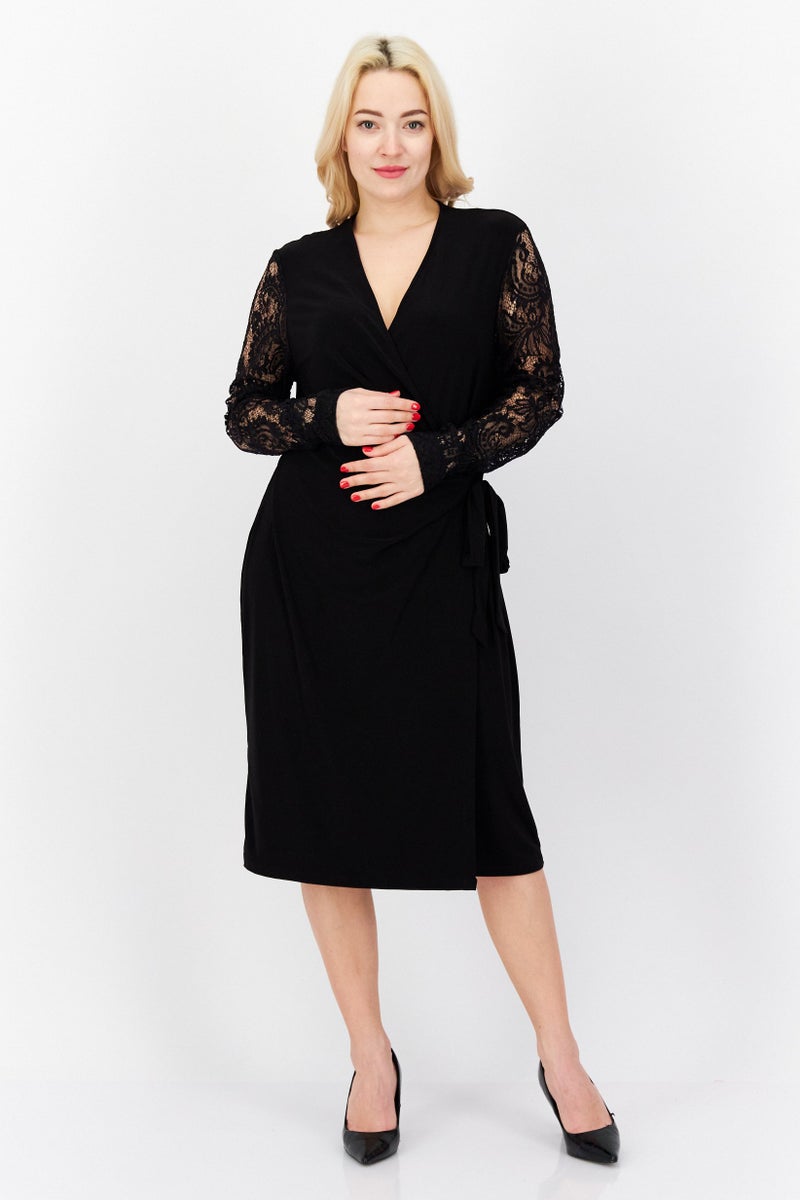 ANNE KLEIN Women Solid Midi Dress, Black - Image 1