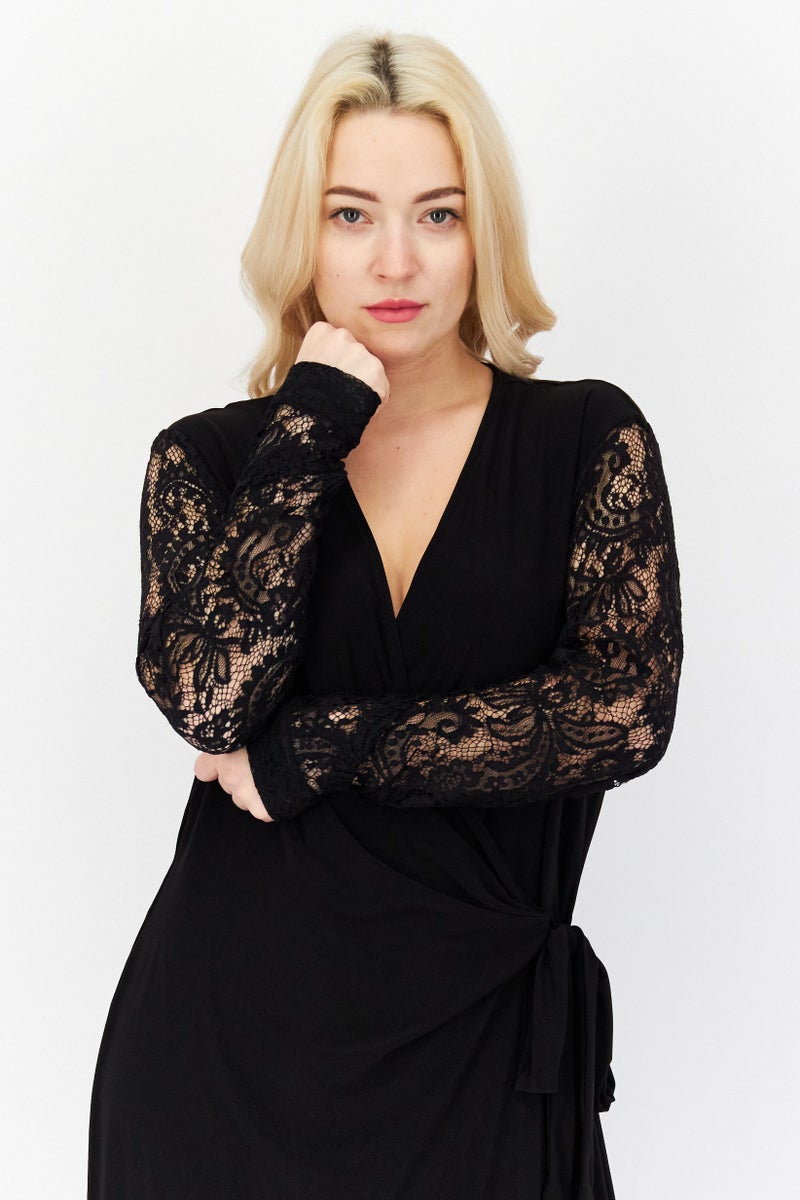 ANNE KLEIN Women Solid Midi Dress, Black - Image 2