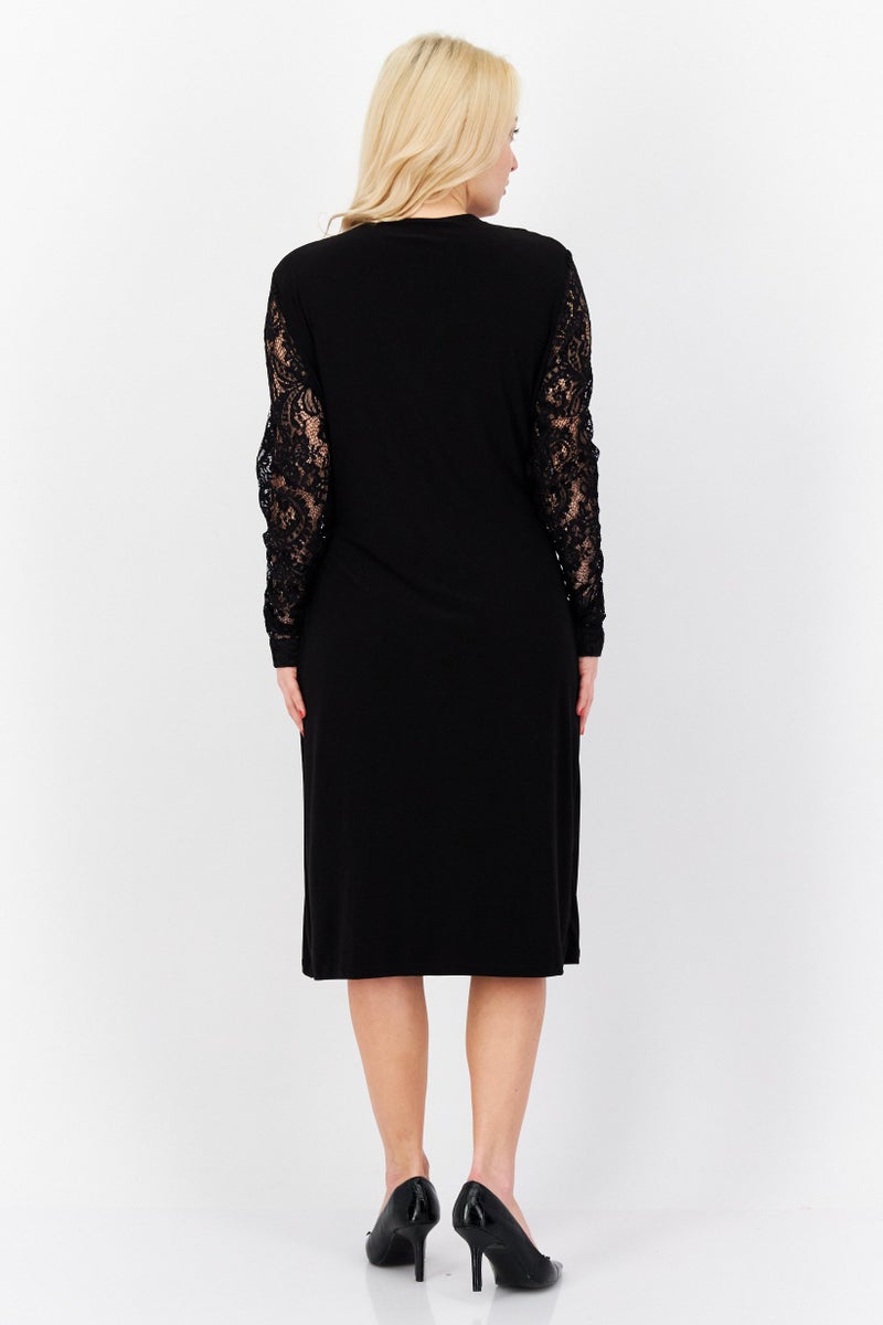 ANNE KLEIN Women Solid Midi Dress, Black - Image 4