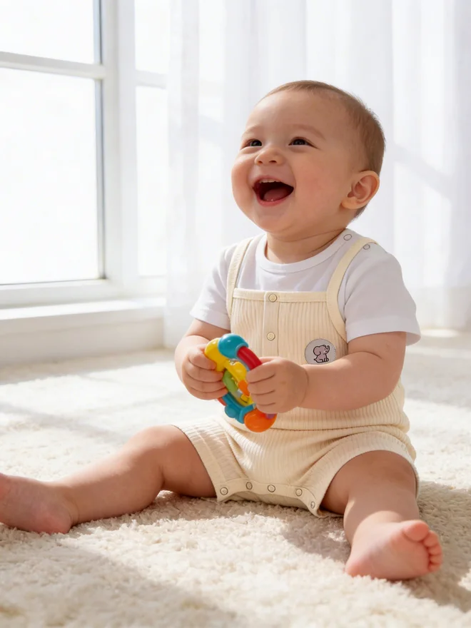 بابيز_بيسك Babies Basic Premium Ribbed Cotton Dungaree with Short Sleeves T-Shirt