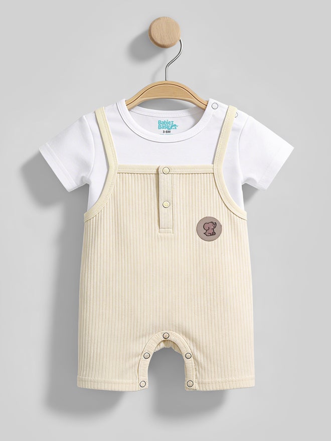 Babies Basic Premium Ribbed Cotton Dungaree with Short Sleeves T-Shirt - Image 4