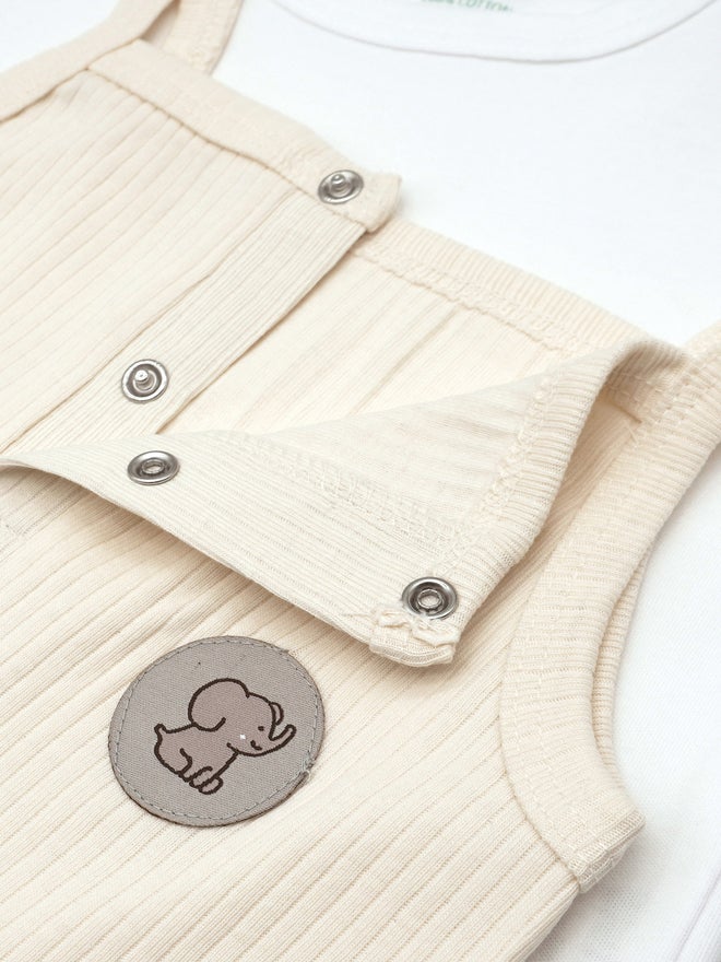 Babies Basic Premium Ribbed Cotton Dungaree with Short Sleeves T-Shirt - Image 5