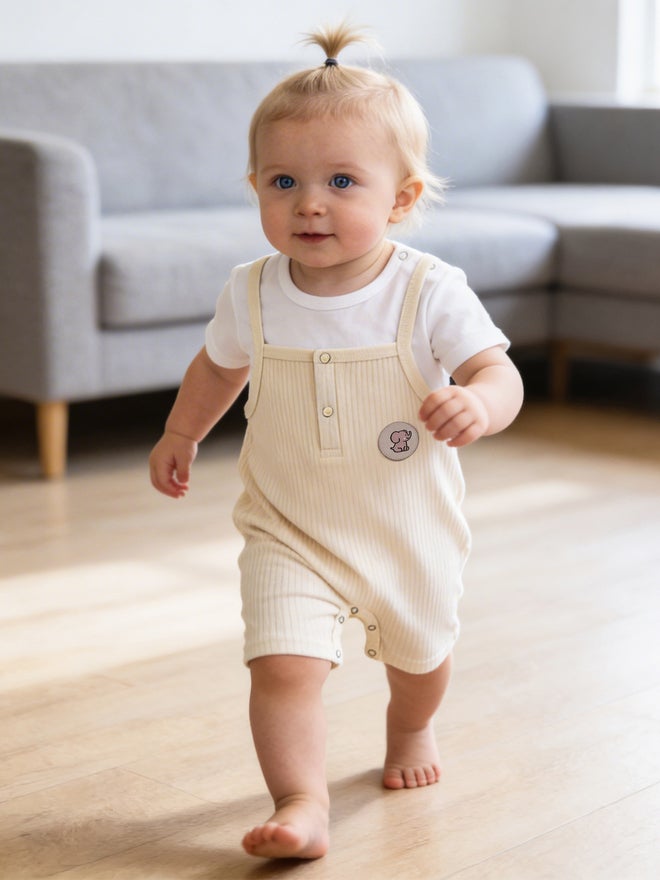 Babies Basic Premium Ribbed Cotton Dungaree with Short Sleeves T-Shirt - Image 3