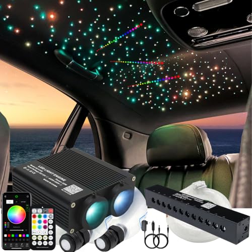 AZIMOM Dual Color 32W Fiber Optic Starlight Headliner Kits 900pcs 003in 98ft RGB Meteor Shooting Star Sound Activated Remote APP Control Home Car Ceiling Dcor - Image 1