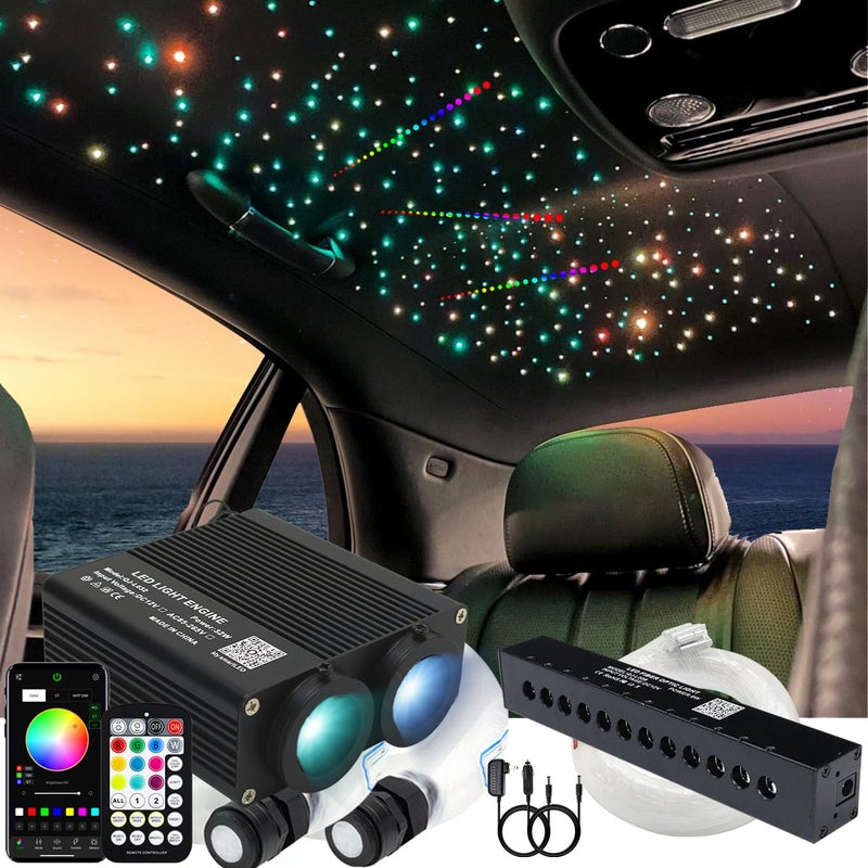 AZIMOM Dual Color 32W Fiber Optic Starlight Headliner Kits 900pcs 003in 98ft RGB Meteor Shooting Star Sound Activated Remote APP Control Home Car Ceiling Dcor - Image 2