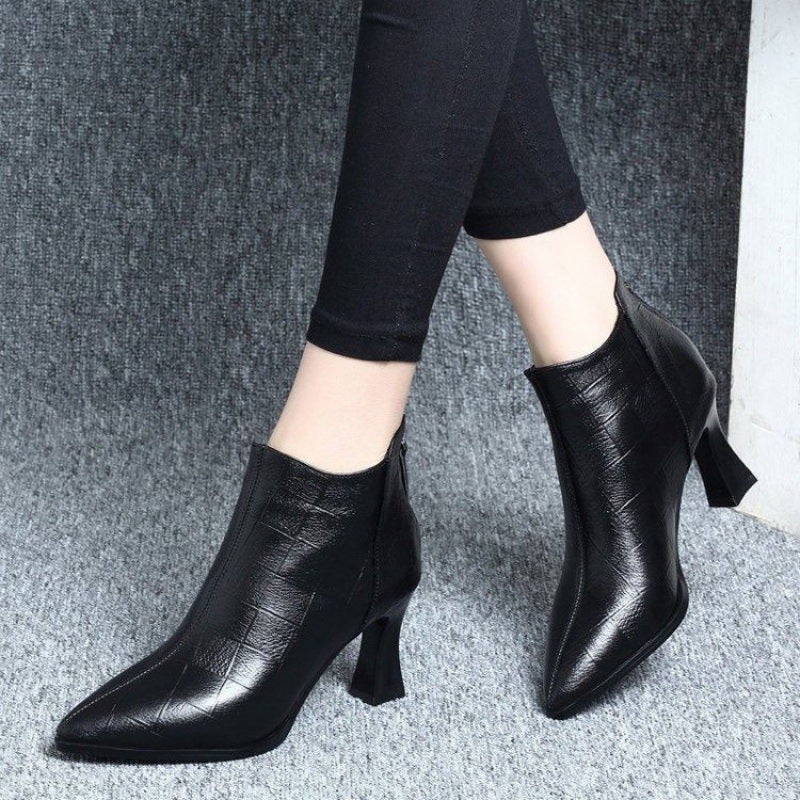 2023 Spring Autumn Ankle Boots for Women, Mid-Heel Velvet Martin Booties (Velvet lining) Black