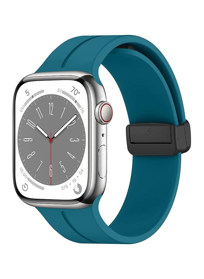 Denx Magnetic Silicone Band for Apple Watch 41mm 40mm 45mm 44mm 49mm 38mm 42mm, Women Men Replacement Wristbands Silicone Sport Strap for Apple Watch Series 9/Ultra 2/8/Ultra/7/SE/SE 2nd/6/5/4/3/2/1, iWatch Band (Dark Blue) - Image 1
