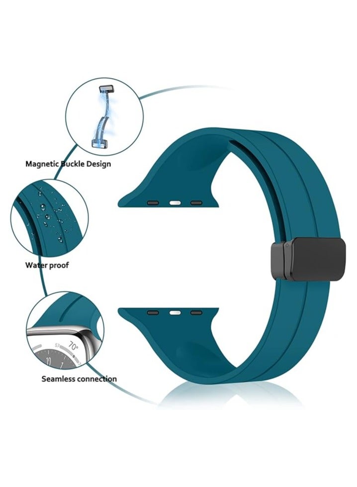 Denx Magnetic Silicone Band for Apple Watch 41mm 40mm 45mm 44mm 49mm 38mm 42mm, Women Men Replacement Wristbands Silicone Sport Strap for Apple Watch Series 9/Ultra 2/8/Ultra/7/SE/SE 2nd/6/5/4/3/2/1, iWatch Band (Dark Blue) - Image 3