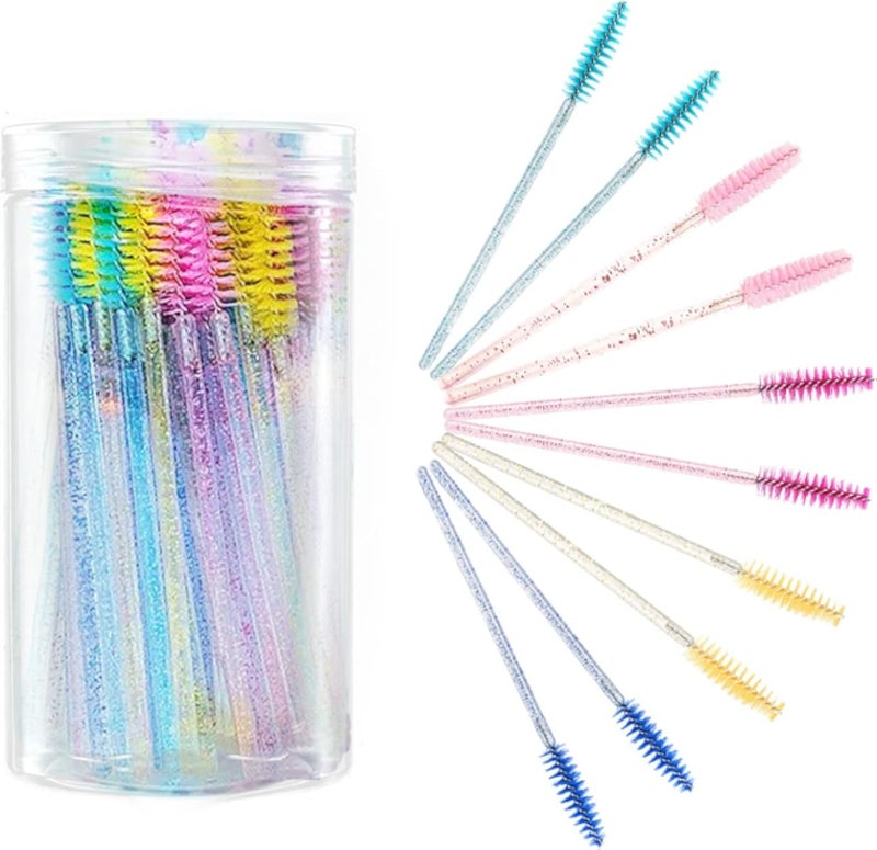 100PCS Disposable Eyelash Brush, Mascara Wands Crystal Makeup Spoolie Brushes Applicators for Eyelash Extensions and Eyebrow Brush with Container (Crystal Multicolor)