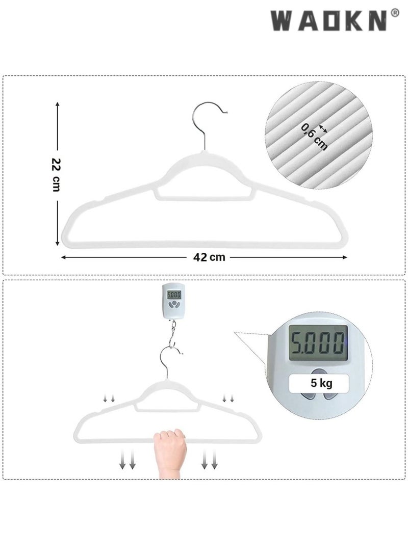 دبليو أيه أو كي أن شماعات مخملية مضادة للانزلاق - شماعات بدلات، عبوة من 20 شماعة مخملية بيضاء مضادة للانزلاق 42 سم مع خطاف دوار 360 درجة - متينة ورفيعة - شماعات مضادة للانزلاق لشماعات المعاطف - شماعات البنطلونات - Image 2