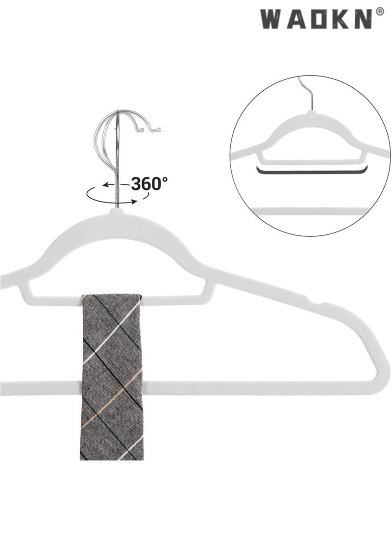 دبليو أيه أو كي أن شماعات مخملية مضادة للانزلاق - شماعات بدلات، عبوة من 20 شماعة مخملية بيضاء مضادة للانزلاق 42 سم مع خطاف دوار 360 درجة - متينة ورفيعة - شماعات مضادة للانزلاق لشماعات المعاطف - شماعات البنطلونات - Image 4
