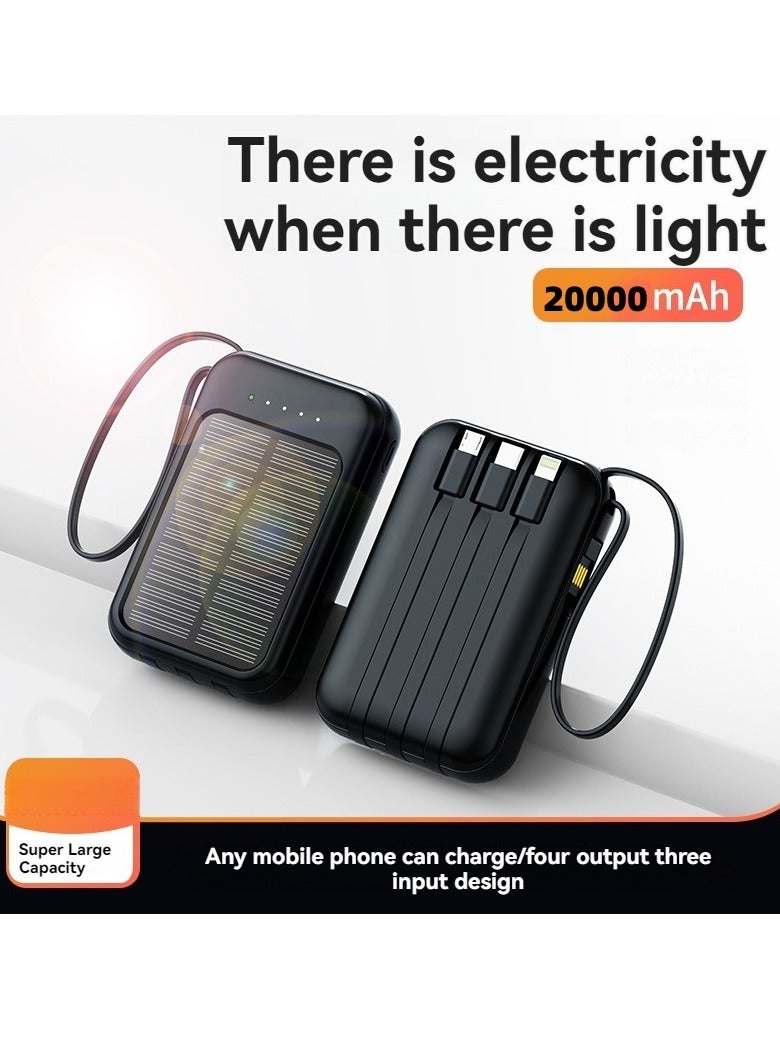 New solar power bank 20000 mAh large capacity comes with charging cable mini mobile power supply essential for camping (black) - Image 1