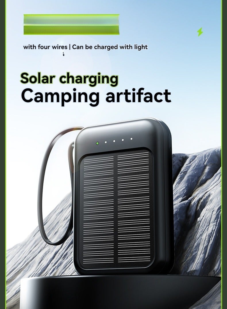 New solar power bank 20000 mAh large capacity comes with charging cable mini mobile power supply essential for camping (black) - Image 5