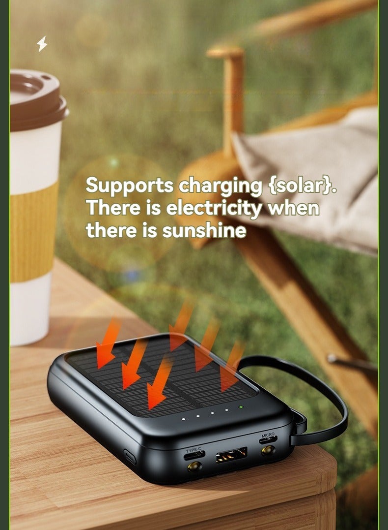 New solar power bank 20000 mAh large capacity comes with charging cable mini mobile power supply essential for camping (black) - Image 2