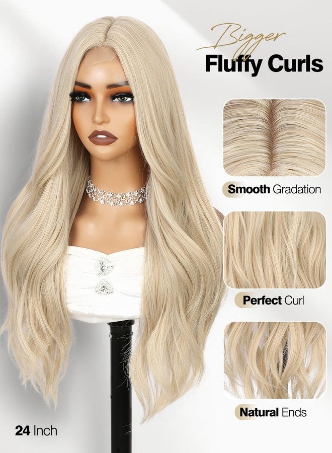 WIGER Mixed Blonde Long Wavy Wigs Middle Part Curly Wavy Layered Wig Glueless TALOS Synthetic Heat Resistant Fiber Wig for Women Cosplay Party Christmas (Blonde) - Image 4