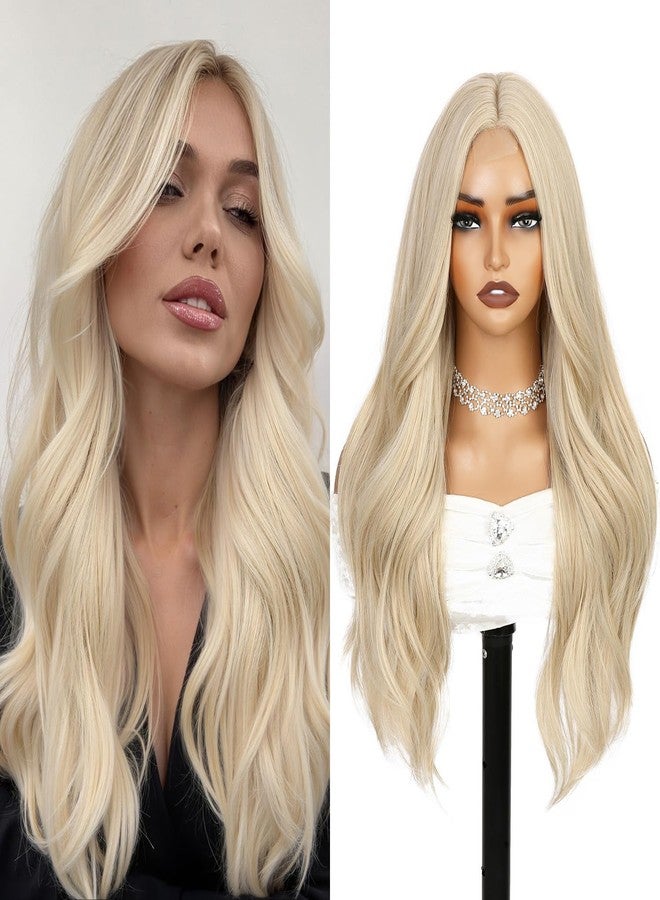 WIGER Mixed Blonde Long Wavy Wigs Middle Part Curly Wavy Layered Wig Glueless TALOS Synthetic Heat Resistant Fiber Wig for Women Cosplay Party Christmas (Blonde) - Image 1