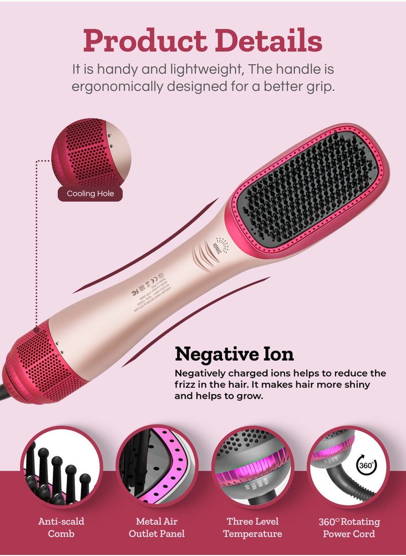 Couture Hair Pro - One Step Hot Air Brush - 1200 Watts Professional Styler Blow Dryer With Anti-Scald Comb - Ceramic Ionic Hair Dryer Peach - Image 1