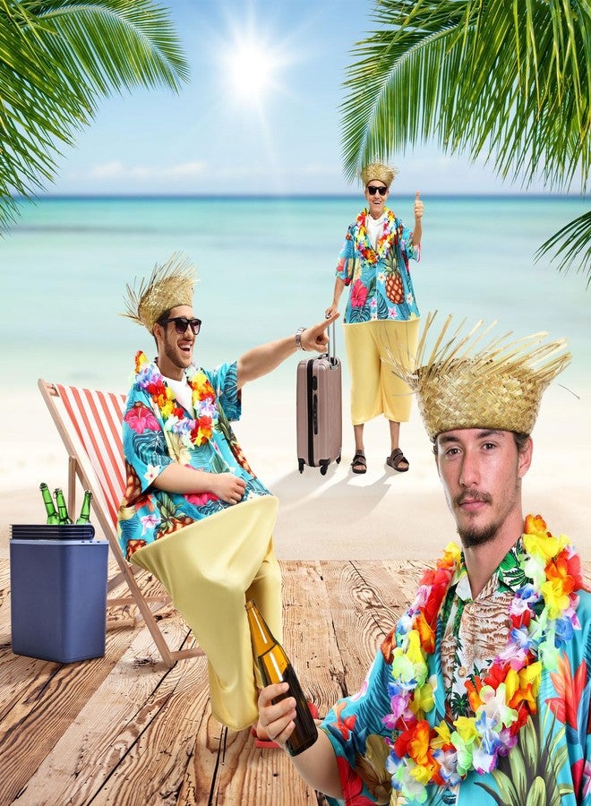 Toulite مجموعة أزياء تولايت المكونة من 6 قطع للبالغين، زي سائح مبتذل، زي مسافر مبتذل، أزياء للأزواج، قبعة قش، إكليل هاواي هولا، هالوين (كلاسيكي) - Image 4
