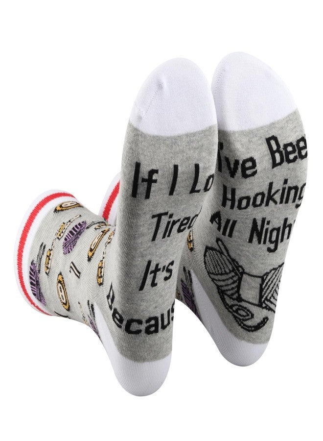 PXTIDY 1Pairs Crochet Gifts Socks Crochet Kits Lovers Gift Ideas If I Look Tired It's BecauseI've Been Hooking All Night Socks (Cotton, Hooking All Night sock) - Image 1