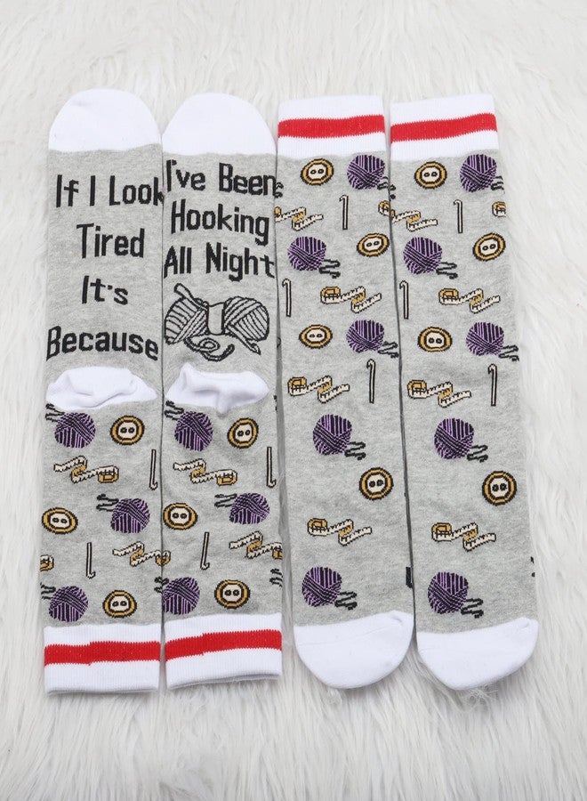 PXTIDY 1Pairs Crochet Gifts Socks Crochet Kits Lovers Gift Ideas If I Look Tired It's BecauseI've Been Hooking All Night Socks (Cotton, Hooking All Night sock) - Image 4