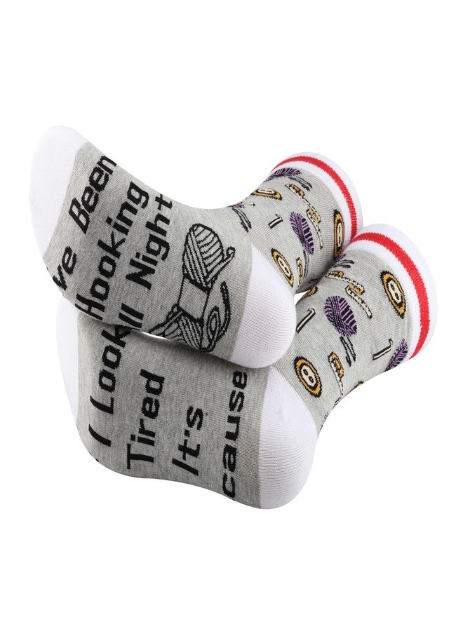 PXTIDY 1Pairs Crochet Gifts Socks Crochet Kits Lovers Gift Ideas If I Look Tired It's BecauseI've Been Hooking All Night Socks (Cotton, Hooking All Night sock) - Image 3